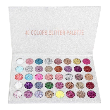 40 Colors Pressed Chunky Glitter Eyeshadow Palette Self Adhesive Glue Gel Glitter Highly Pigmented Colourful Shimmer Glitter Eye Shadow Pallet For Women Girls Long Lasting Sparkle Makeup