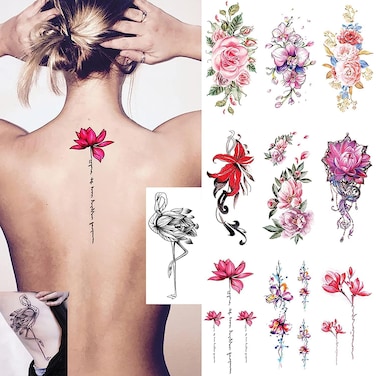 Ooopsi 10 Sheets Large Flower Temporary Tattoos  Sexy Body Tattoo Sticker for Women Girl for Arms Legs Shoulder or Back