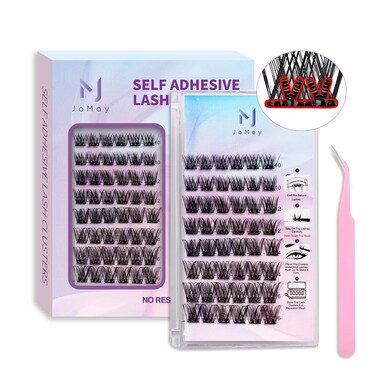 JoMay Self Adhesive Eyelashes Lash Clusters 48 PCS Self Adhesive Lashes D Curl Glueless Lashes 1016 Mixed No Glue Needed Eyelashes X01 Press on Lashes PreGlued EyelashesX011016MIX