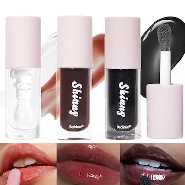 Translucent Black Lip Gloss ClearBlack CherryBlack Sugar Lip Oil Plumping Hydrating Mirror Highlight Lip Gloss Moisturizing Long Lasting  NonSticky  Vegan Makeup 3Pcs