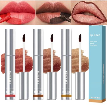 Lip Liner Peel Off Lip Liner Tattoo 3Pcs Peel Off Lip Stain Burgundy Red  Dark Brown  Light Brown Long Lasting Lip Stain Peel Off Infused with Hyaluronic Acid  Vitamin E