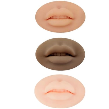 AIYUENCICI 3Pcs 3D Tattoo Practice Lips Soft Silicone Realistic Tattooing Fake Skin for Semi Permanent Make Up Microblading Lip Training Kit Multicolored