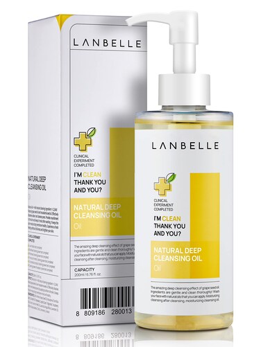 LanbelleDeep Cleansing Oil Korean Oil Cleanser 676 Oz Face Wash All NaturallyDerived GrapeSeed Oil Lemon Vegan Dry Sensitive AcneProne Skin Age Defying Makeup Remover Melting Blackhead Sebum Care