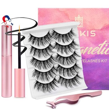 Magnetic Eyelashes with Eyeliner  Magnetic Eyelashes Mink Look Kit Mixed 3D Mink Magnetic Eyelashes Reusable False Lashes with Applicator No Glue Needed 5Pairs mink look