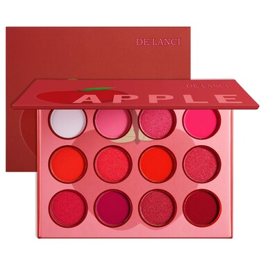 Red Pink Eyeshadow Palette DELANCI Professional Matte Shimmer High Pigmented 12 Colors Eye Shadow Makeup Pallet Waterproof Blendable Small and Cute Eye Shadow Makeup Pallete Vegan and Cruelty Free