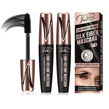 4D Silk Fiber Lash Mascara Liquid Extension Makeup Eye Lash Kit Luxuriously Longer Thicker Voluminous Eyelashes Waterproof Smudgeproof Natural No Clumping Smudging Lasting All Day 2 Pack