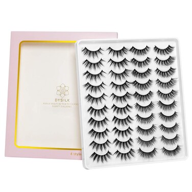 DYSILK Mink Lashes False Eyelashes Wispy Lashes Natural Look 20 Pairs Lashes Pack 4 Styles Mixed Faux Mink Eyelashes 6D Fake Eyelashes Fluffy Cat Eye Lashes Pack 11mm20mm