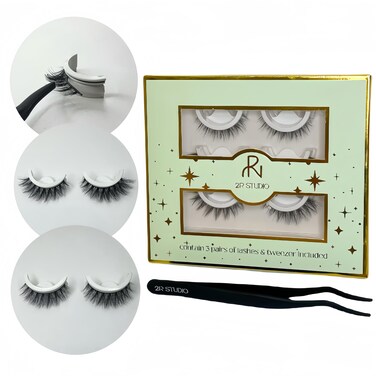 2R Studio 3 pairs Reusable Self adhesive Eyelashes Pre Glued eyelashes no glue lashes press on lashes no glue needed Self adhesive eyelashes natural look extra adhesive strips with tweezers
