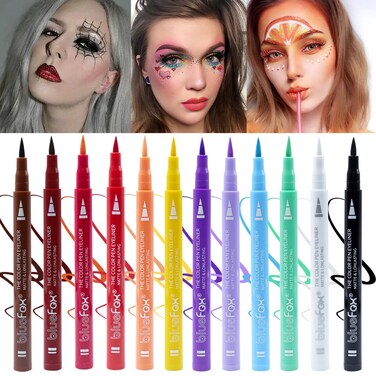 12 Pcs Colorful Eyeliner Waterproof Liquid Eyeliner Neon Makeup Eyeliner Eyeliner Pencil Makeup Gift Kit for Halloween Christmas Thanksgiving 12pcs