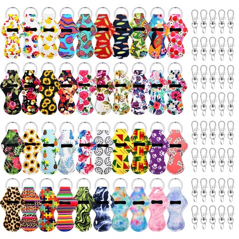 KPX40Pcs Chapstick Holder Random Color Keychain with Metal Clip Cords Lip Balm Holder Chapstick Keychain Holder Bulk for Lipstick Chapstick Tracker Safeguard
