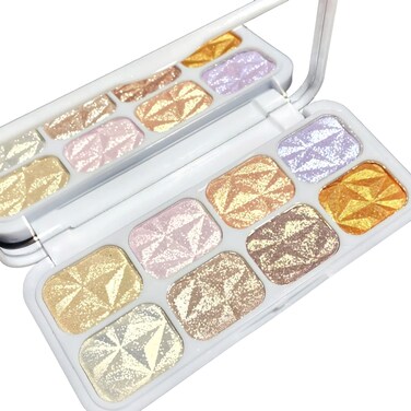 8 Colors Face Highlighter Makeup PaletteShimmer Glitter Multichrome Highlight PowderAll Sparkling Shades Can Be layered or Worn Individually to Enhance and Brighten Your Face Features