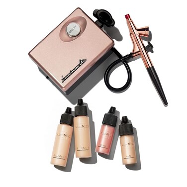 LUMINESSLegend Makeup Airbrush System  4Piece Foundation Starter Kit Shade Medium  Quick Easy  Long Lasting Application  Includes 2 Silk 4In1 Foundation Highlighter  Blush