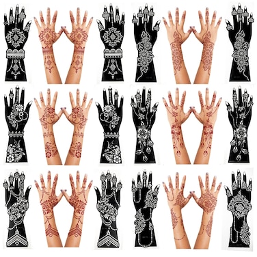 Large Henna Tattoo Stencil Kit12 Sheets Henna Tattoo stickers for Hand Forearm Glitter Airbrush Diy Tattooing Template Indian Temporary Tattoo Stickers for Women Girls
