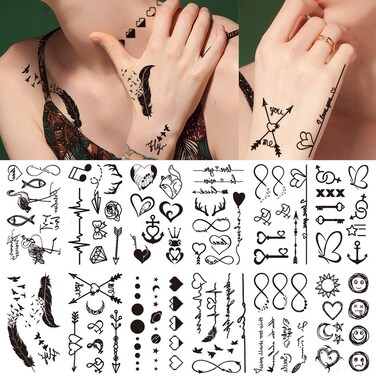 30 Sheets Fake Black Tiny Temporary Tattoo Hands Finger Words Tattoo Sticker for Men Women Body Art on Face Arm Neck Shoulder Clavicle Waterproof
