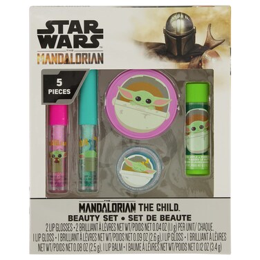 Mandalorian Baby Yoda Die Cut Lip Gloss Beauty Set  Includes 4 Flavored Lip Glosses and 1 Green Apple Flavored Lip Balm Star Wars Themed Makeup Kit  Baby Yoda Gift Set