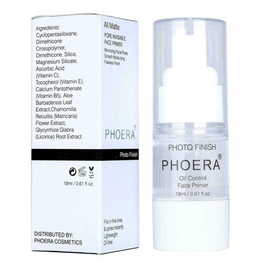 PhoeraFace Primer Invisible Pores Base Oil Control Added vitamins Makeup Base Pore Filler Moisturiser Matte Finish Long Lasting Makeup Skin Pore Minimizer UK Cosmetics AquaPurity 18ml Primer