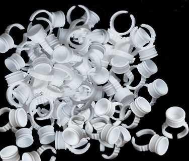 Pigment Rings  100PCS Tattoo Rings Cups Disposable Makeup Rings Tattoo Glue HolderTattoo Ink Ring Adhesive Makeup Glue Rings Palette Plastic Nail Art Eyelash Extension Rings Medium 100pcs