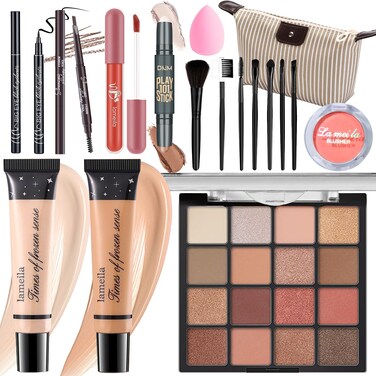 Makeup Set for Girls Teens Women Full Face Makeup Kit Travel Makeup Kit Makeup Present Set Eyeshadow Foundation Blusher Counter Stick Pencil Eyeliner Lip Gloss Makeup Brushes Sponge Bag