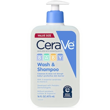 CeraVe Baby Wash  Shampoo  2in1 TearFree for Skin Hair Fragrance Paraben Dye Phthalates Sulfate Free Bath Soap with Vitamin E 16 Ounce