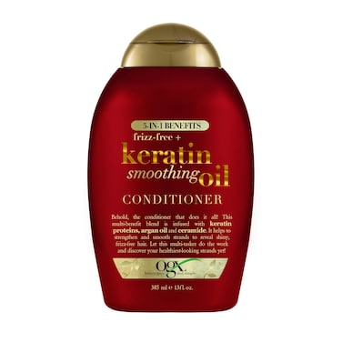 OGX FrizzFree  Keratin Smoothing Oil Conditioner 5 in 1 for Frizzy Hair Shiny Hair RED 385 ml