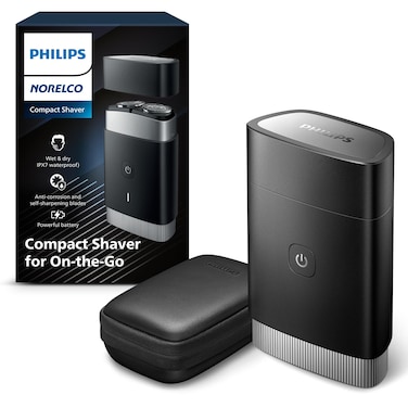 Philips Norelco Compact Portable Mens Travel Electric Wet  Dry Facial Shaver Rechargeable for OnTheGo 2 Month Battery Life on 1 Charge Waterproof with Travel Case  Protective Cap PQ88881