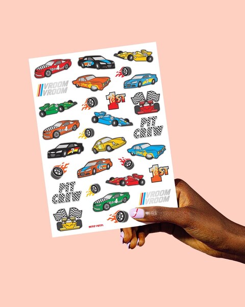 xo Fetti Race Car Party Supplies Temporary Tattoos  46 Foil Styles  Racecar Birthday Pit Crew Checkered Flags Vroom Wheels