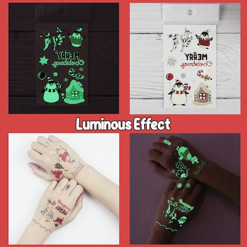 Partywind 10 Sheets Luminous Merry Christmas Temporary Tattoos for Kids Christmas Party Decorations Supplies Favors