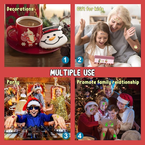 Partywind 10 Sheets Luminous Merry Christmas Temporary Tattoos for Kids Christmas Party Decorations Supplies Favors