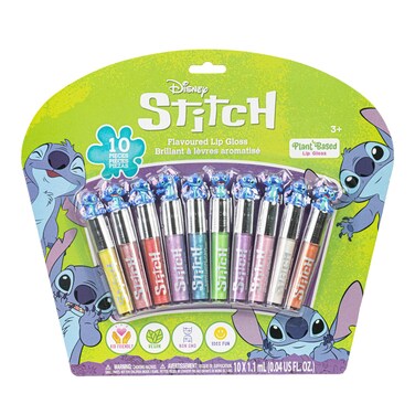 Townley Girl Disney Stitch 10 Piece Plant Based Lip Gloss Girls Party Favors First Makeup Set for Girl Perfect for Parties Sleepovers and Birthday Gifts Ages 3