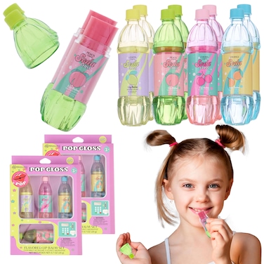 Expressions 8pc Pop Gloss  Novelty Soda Fruity Flavored Lip Balm Set Vending Machine Soda Lip Balm Collection Safe and NonToxic Lip Gloss Gift Set For Girls