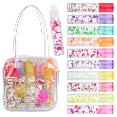 Expressions 10pc Roll On Lip Gloss Set with Carrying Case 10Pack Glossy Lip Makeup  Assorted Fruity Flavors Non Toxic Kid Friendly Party Gift Best Friends