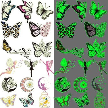 OoopsiunLuminous Butterfly Temporary Tattoos for Girls  12 Sheets Glow in The Dark Butterfly Stickers Party Favors Decorations for Kids Girls