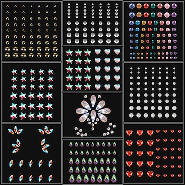 10 Sheets Eye Body Face Gems Rhinestone Stickers Self Adhesive Rhinestones Rainbow Face Gems for Women Festival Accessory and Nail Art Decorations Starlight style