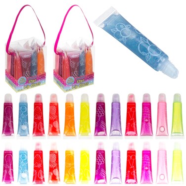 Expressions24pc Lip Gloss Set Flavored Lipgloss Squeeze Tubes with Carrying Case Lip Gloss Set Value Pack Assorted Fruit Flavored Lip Glosses KidFriendly Non Toxic Makeup