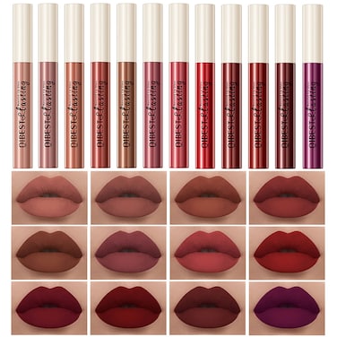 Matte Liquid Lipstick Makeup Set Pigmented Long Lasting Lip Gloss Set NonStick Cup Not Fade Professional Lip Makeup Gift Kit for Women
