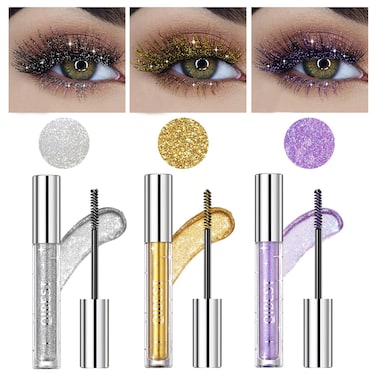 3pcs Glitter Mascara Set for Eyelashes Sparkling SilverGoldPurple Glitter Colored Mascara for Eyelashes Shiny Diamond Mascara Thickening Lengthening for Very Sparkling Eyes Makeup