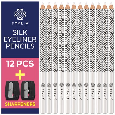 White Eyeliner Pencil  Waterproof LongLasting  Soft Strokes Easy Glide  HighlyPigmented Silky Pen  Multipurpose Makeup Tool Works as Eyeshadow Highlighter or Lip Liner  12Pack