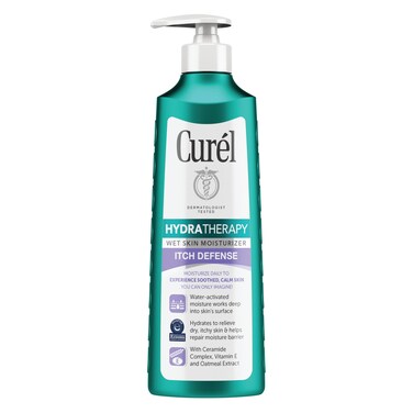 Curel Hydra Therapy Itch Defense Moisturizer Wet Skin Lotion 12 Ounce with Advanced Ceramide Complex Vitamin E  Oatmeal Extract Helps to Repair Moisture Barrier
