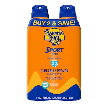 Banana Boat Sport Ultra SPF 30 Sunscreen Spray Twin Pack  Banana Boat Sunscreen Spray SPF 30 Spray On Sunscreen Water Resistant Sunscreen Oxybenzone Free Sunscreen Pack 6oz each