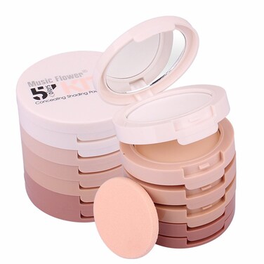 MeaoMultilayer 5 Colour Makeup Powder Compact Powder Make up Contour Face Bronzing Foundation Correcting Pressed Powder  Facial Base Contouring Beauty Cosmetics Bronzer Pallet Palette