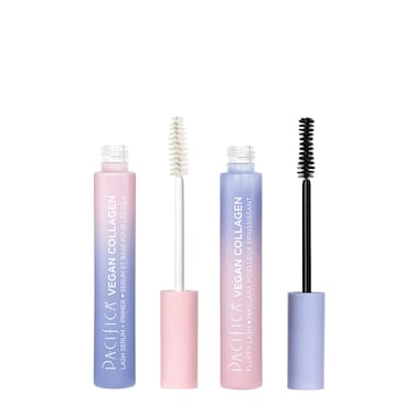 Pacifica Beauty Vegan Collagen Lash Serum and Primer  Fluffy Lash Mascara Duo Set Makeup Black Mascara Volumizing Lengthening Conditioning Vitamin B  E Eyelash Serum Eye Makeup Set of 2
