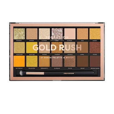 Profusion Cosmetics21 Shades Gold Rush Eyeshadow Palette and Pro Series Brush for Flawless Eye Look Get Attractive and Stunning Eye Look with Premium Makeup Kit