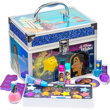 Disney Wish  Townley Girl Train Case Cosmetic Makeup Set Includes Lip Gloss Eye Shimmer Brush Nail Polish Accessories  more for Girls Ages 3 perfect for Parties Sleepovers  Makeovers