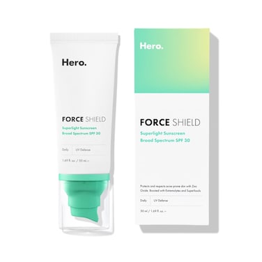 HERO COSMETICSForce Shield Superlight Sunscreen SPF 30  Everyday SPF 30 for AcneProne Skin with Zinc Oxide Green Surge and Extremolytes  Fragrance Free and Reef Safe 50 ml