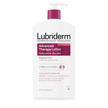 Lubriderm Advanced Therapy Moisturizing Hand and Body Lotion  ProCeramide with Vitamin E and ProVitamin B5 NonGreasy FragranceFree Intense Hydration for Itchy Extra Dry Skin 32 FL OZ