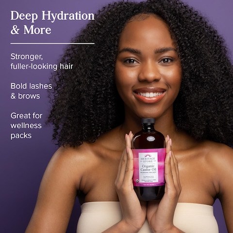 HERITAGE STORE Organic Castor Oil Glass Bottle Cold Pressed Rich Hydration for Hair  Skin Bold Lashes  Brows 32 Fl Oz