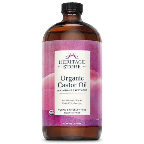HERITAGE STORE Organic Castor Oil Glass Bottle Cold Pressed Rich Hydration for Hair  Skin Bold Lashes  Brows 32 Fl Oz