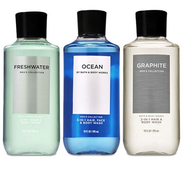 Bath and Body Works 3 Pack 2in1 Hair  Body Wash Freshwater Graphite and Ocean 10 Oz