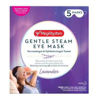 MegRhythm by Kao Gentle Steam Eye Mask Lavender Rejuvenates Eyes Reduces the look of puffy eyes Dermatologist and Ophthalmologist Tested 5 Count