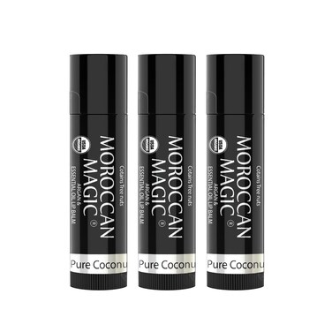 Organic Moroccan Magic Lip Balm 3 Pack  Pure Coconut Lip Balm Set  Chapsticks for Dry Lips  Made with Natural Argan Essential Oils Lip Moisturizer and Vitamin E  Smooth Application NonToxic
